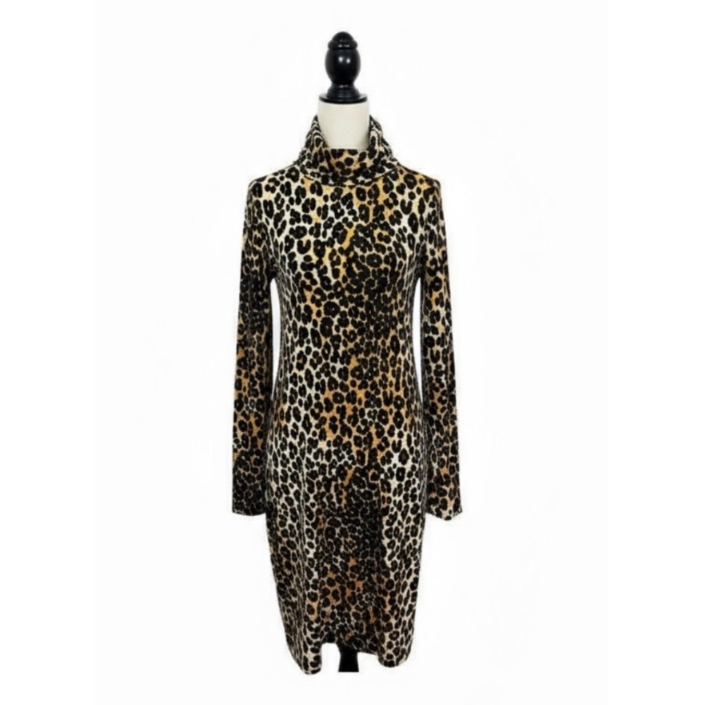 Vero Moda Leopard Print Dress Turtleneck Long Sleeve Casual Mini Size Small - Picture 2 of 8